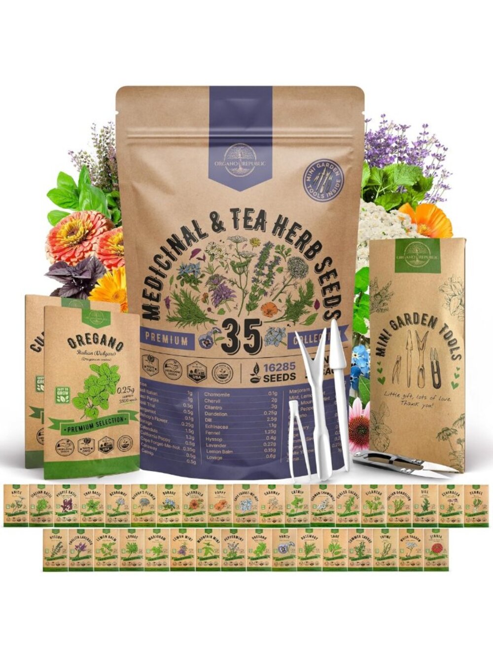 35 Medicinal & Tea Herb Seeds Variety Pack - Non-GMO Heirloom for Indoor/Outdoor